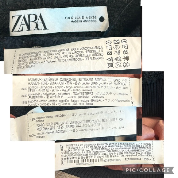 Zara Black tweed bomber jacket velvet button front Sz S - Picture 12 of 13